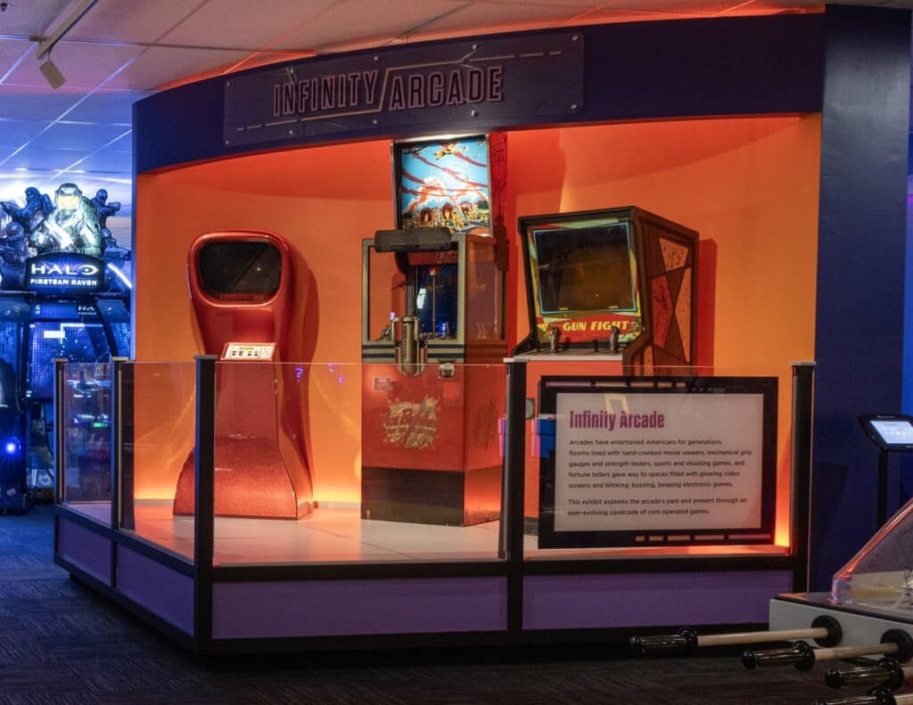 Infinity Arcade exhibit title wall. The Strong National Museum of Play, Rochester, New York.