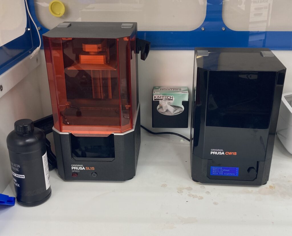  SLA 3D printer set up in the conservation lab. SL1s on the left, CW1S on the right.