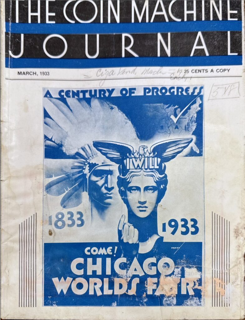 Cover of the Chicago Coin Machine Journal, March 1933. The Brian Sutton-Smith Library and Archives of Play at The Strong, Rochester, New York.