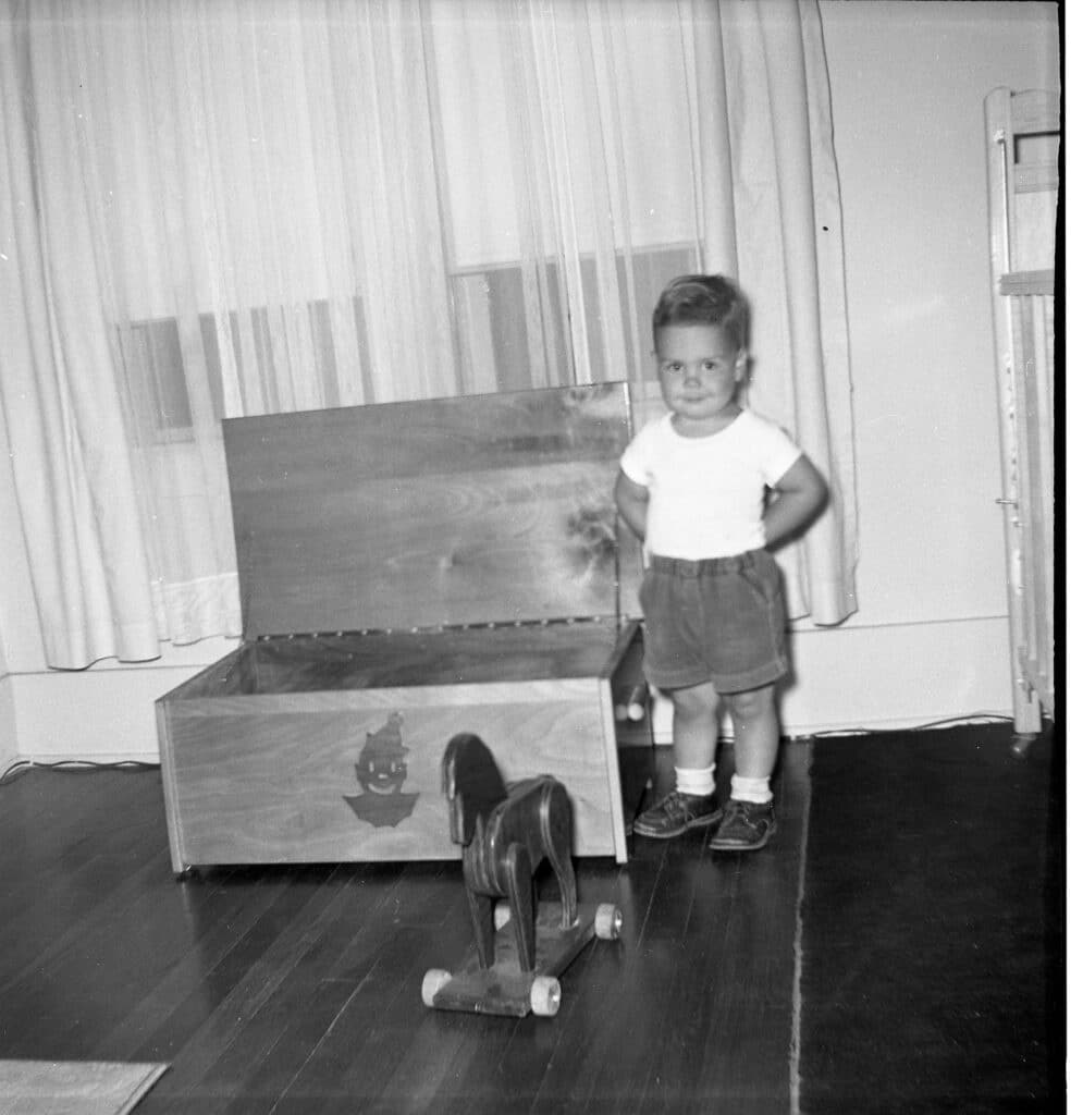 Photograph of a handmade toy chest 1954, gift of Carolyn Reno in memory of Tom and Nan Reno, The Strong National Museum of Play, Rochester, New York.