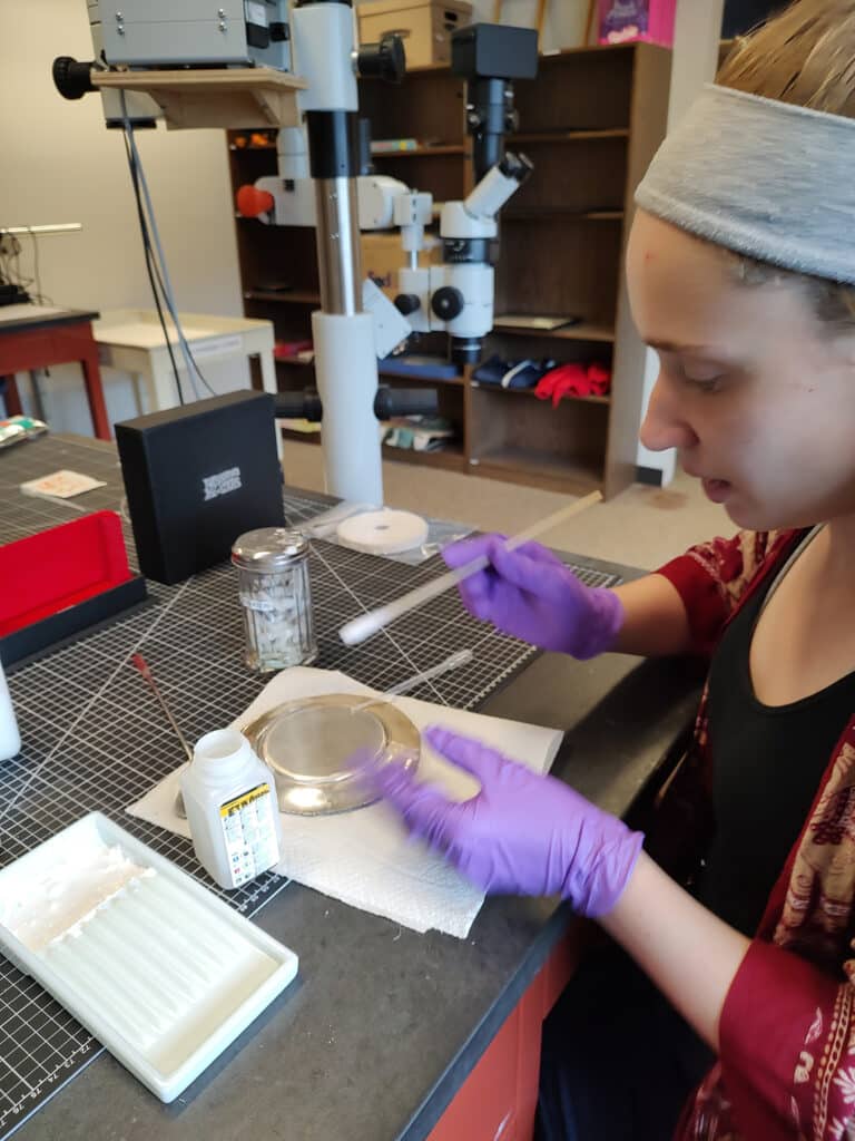 Izzy Moyer polishing a silver plate during her internship. 