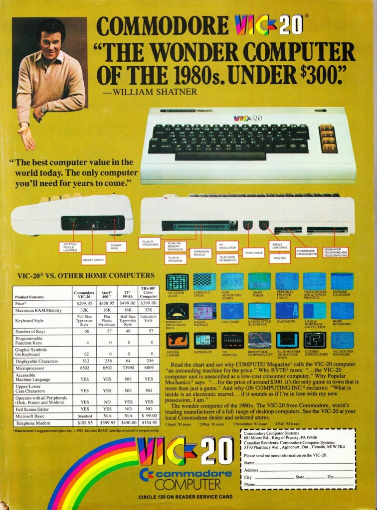 The Commodore VIC-20 as seen with William Shatner. Courtesy of Flickr through Creative Commons License Attribution. 