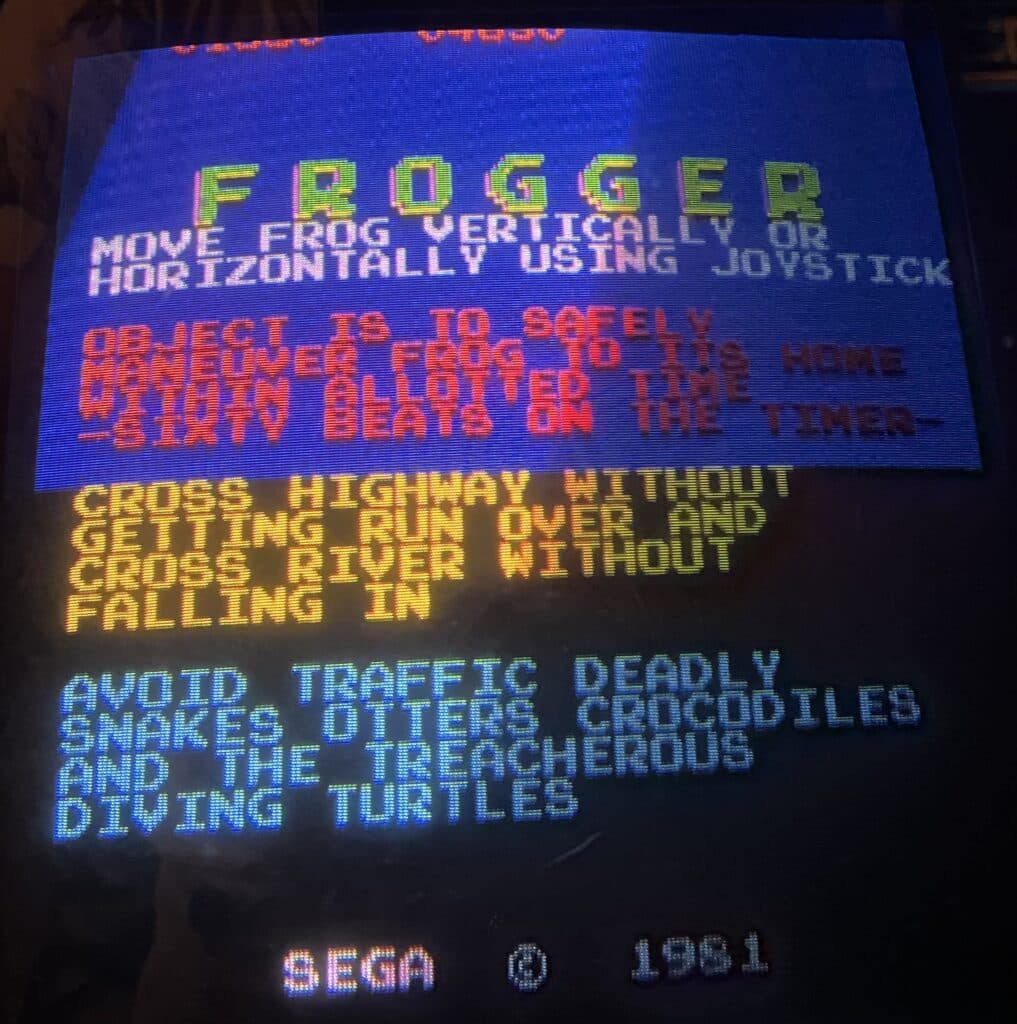 Frogger (1981) on-screen instructions